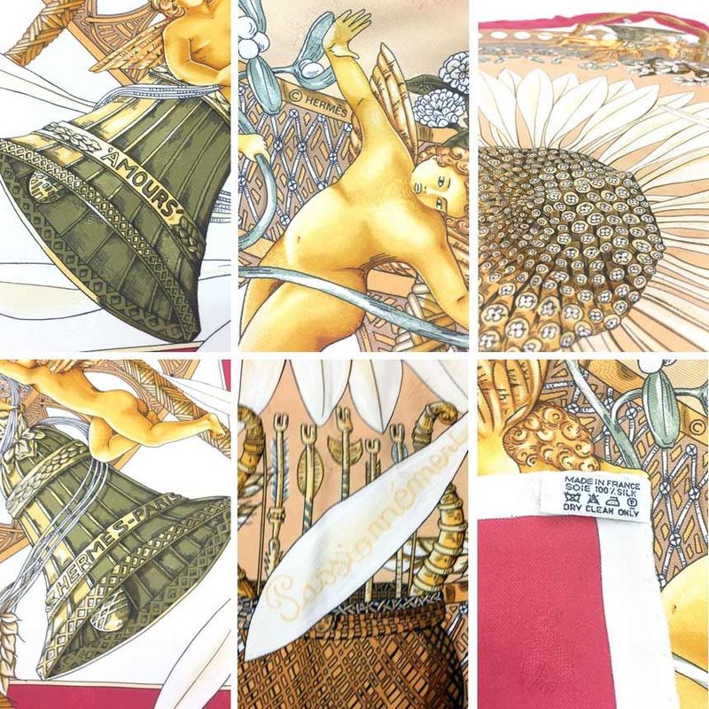 Hermes Carre 90 Scarf Amours Love Amore Red Flower Marguerite — view 2