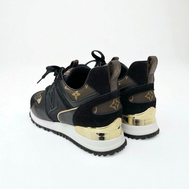 Louis Vuitton Sneakers Shoes Fabric Leather Suede Black Gold Brown Logo In-heel — view 4