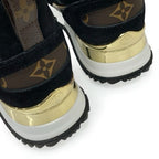 Louis Vuitton Sneakers Shoes Fabric Leather Suede Black Gold Brown Logo In-heel — view 9