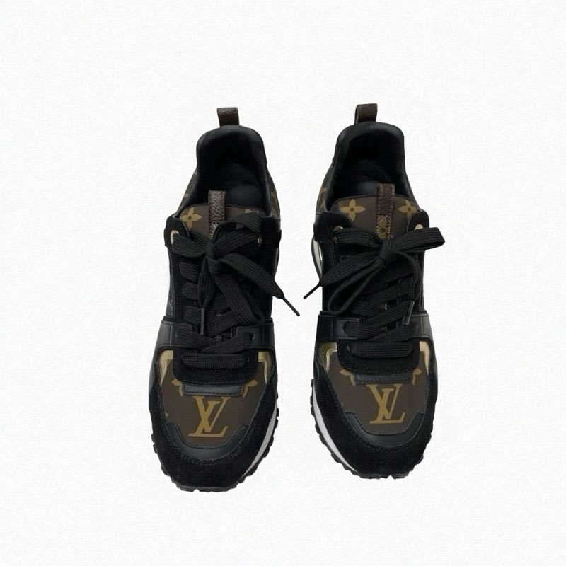Louis Vuitton Sneakers Shoes Fabric Leather Suede Black Gold Brown Logo In-heel — view 2