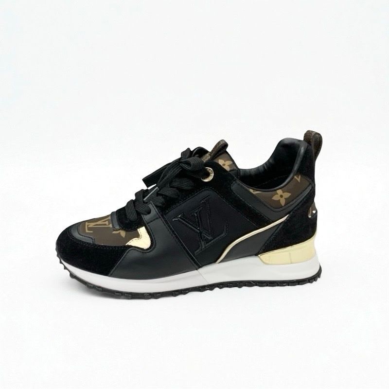 Louis Vuitton Sneakers Shoes Fabric Leather Suede Black Gold Brown Logo In-heel — view 3