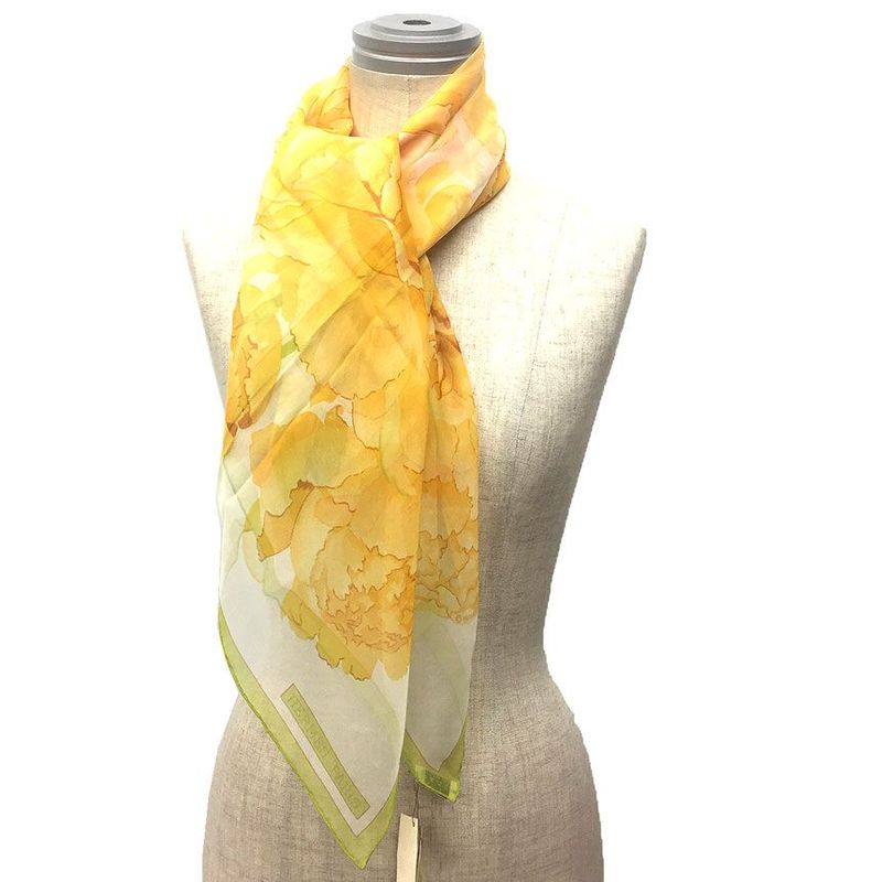 Hermes Scarf Carre 90 LES Pivoines Peony Silk Muslin Yellow — view 3
