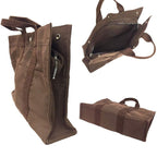 Hermes Her Line Tote Bag MM Nylon Canvas Brown Men Women Back — view 3