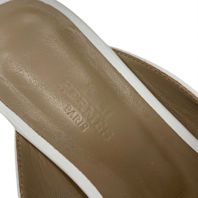 Hermes Oz Flat Shoes Leather White Silver Kelly Hardware Mule Slipper Sandals — view 7