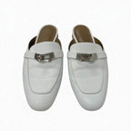 Hermes Oz Flat Shoes Leather White Silver Kelly Hardware Mule Slipper Sandals — view 2