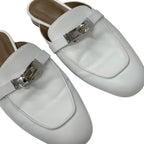 Hermes Oz Flat Shoes Leather White Silver Kelly Hardware Mule Slipper Sandals — view 9