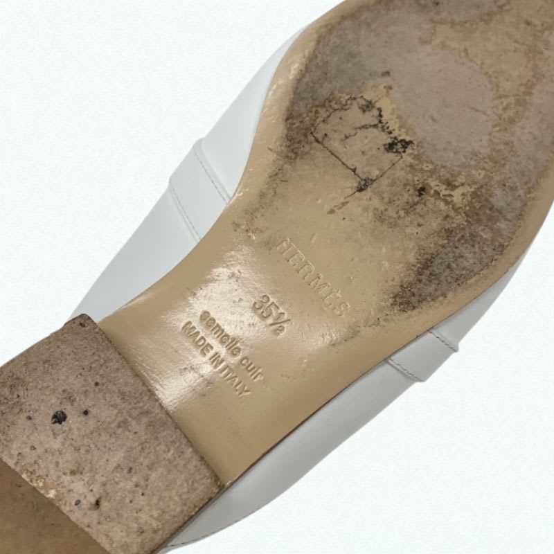 Hermes Oz Flat Shoes Leather White Silver Kelly Hardware Mule Slipper Sandals — view 8