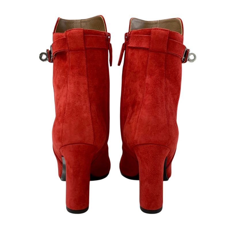 Hermes Boots Short Shoes Suede Red Silver Kelly Hardware — view 5