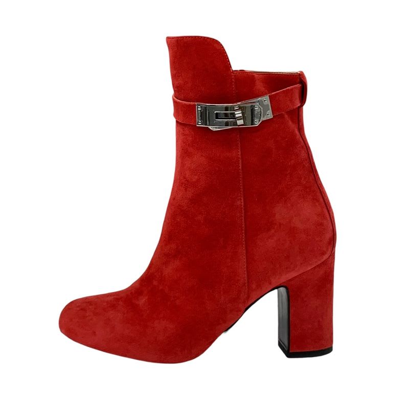 Hermes Boots Short Shoes Suede Red Silver Kelly Hardware — view 3