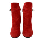 Hermes Boots Short Shoes Suede Red Silver Kelly Hardware — view 2