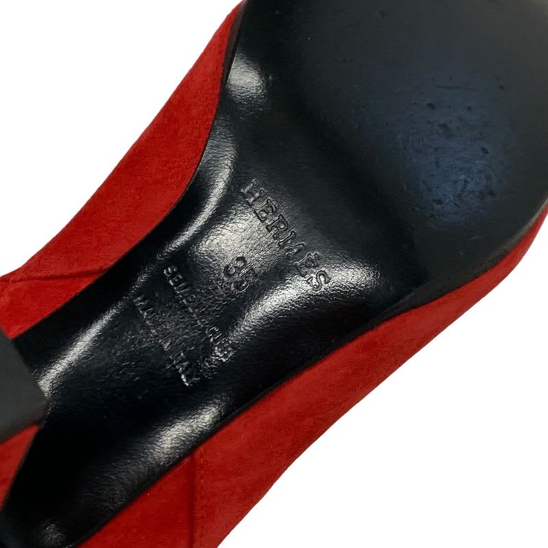 Hermes Boots Short Shoes Suede Red Silver Kelly Hardware — view 8