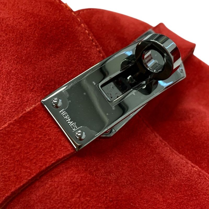 Hermes Boots Short Shoes Suede Red Silver Kelly Hardware — view 9