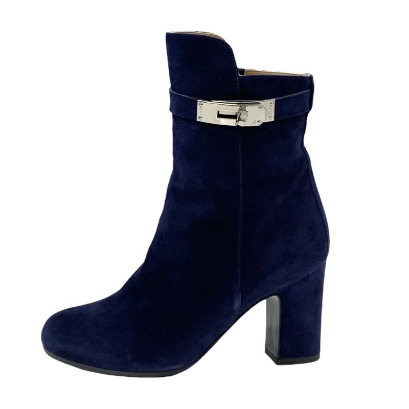 Hermes Boots Short Shoes Suede Navy Silver Kelly Hardware — view 3