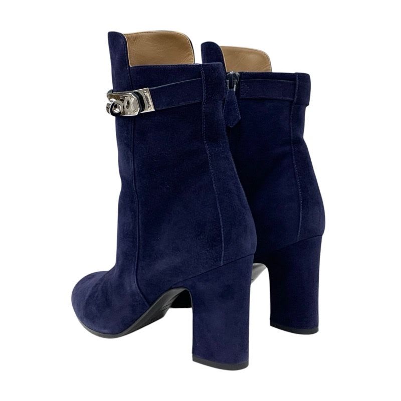 Hermes Boots Short Shoes Suede Navy Silver Kelly Hardware — view 4