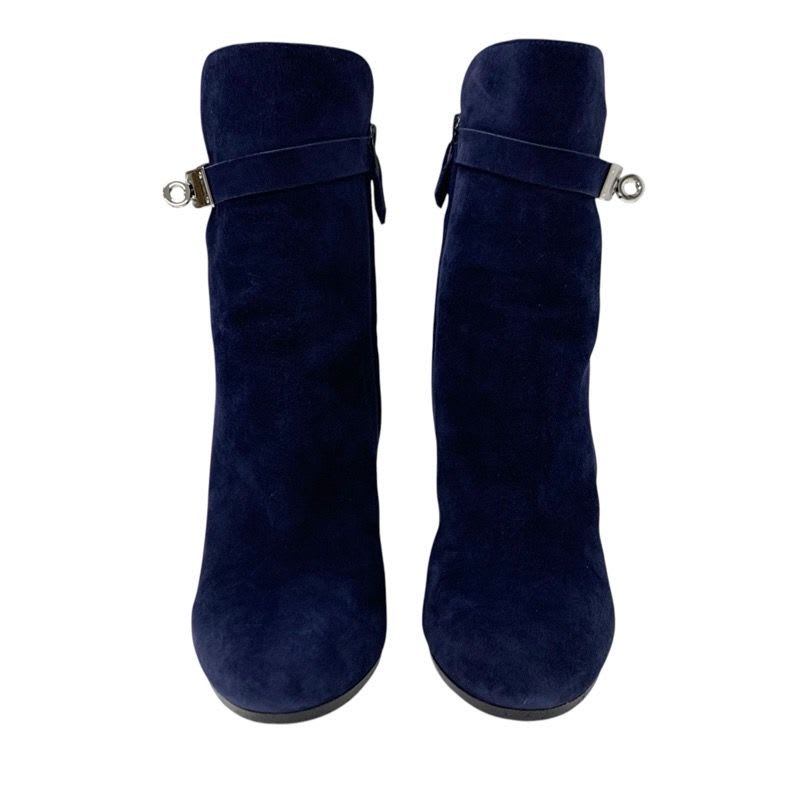 Hermes Boots Short Shoes Suede Navy Silver Kelly Hardware — view 2
