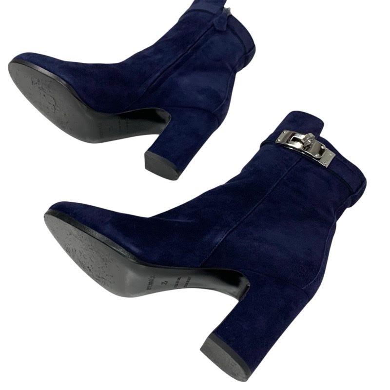 Hermes Boots Short Shoes Suede Navy Silver Kelly Hardware — view 6