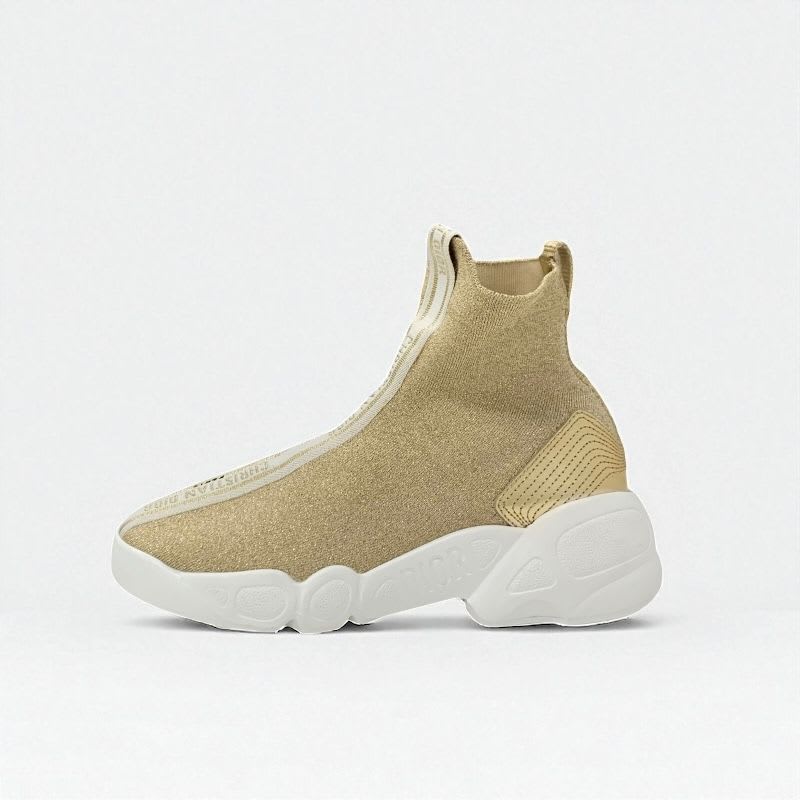 Christian Dior Sneakers Shoes Fabric Leather Gold White Socks Logo Line — view 3