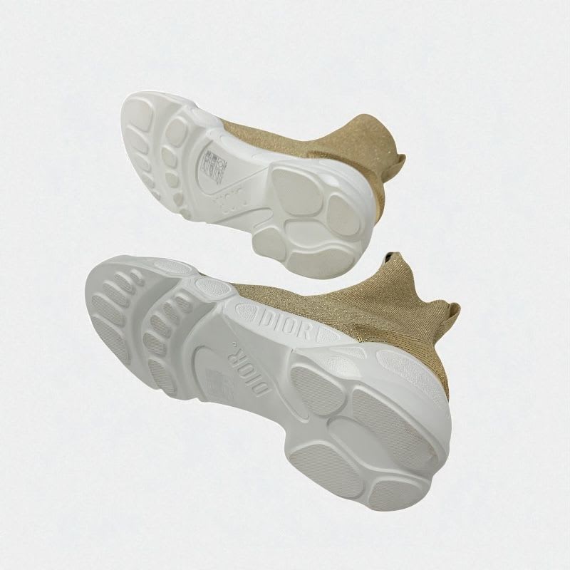 Christian Dior Sneakers Shoes Fabric Leather Gold White Socks Logo Line — view 6