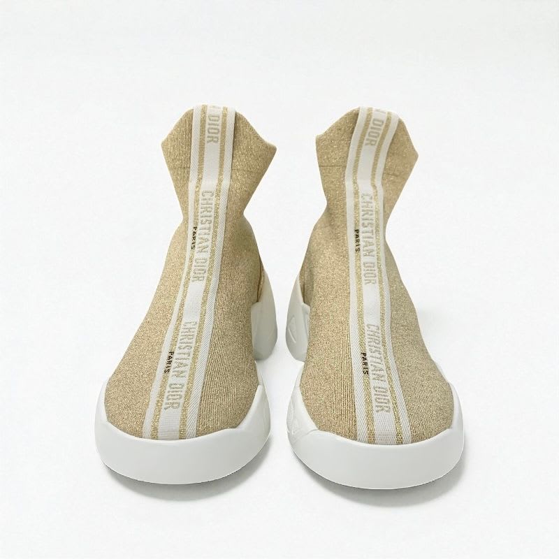 Christian Dior Sneakers Shoes Fabric Leather Gold White Socks Logo Line — view 2