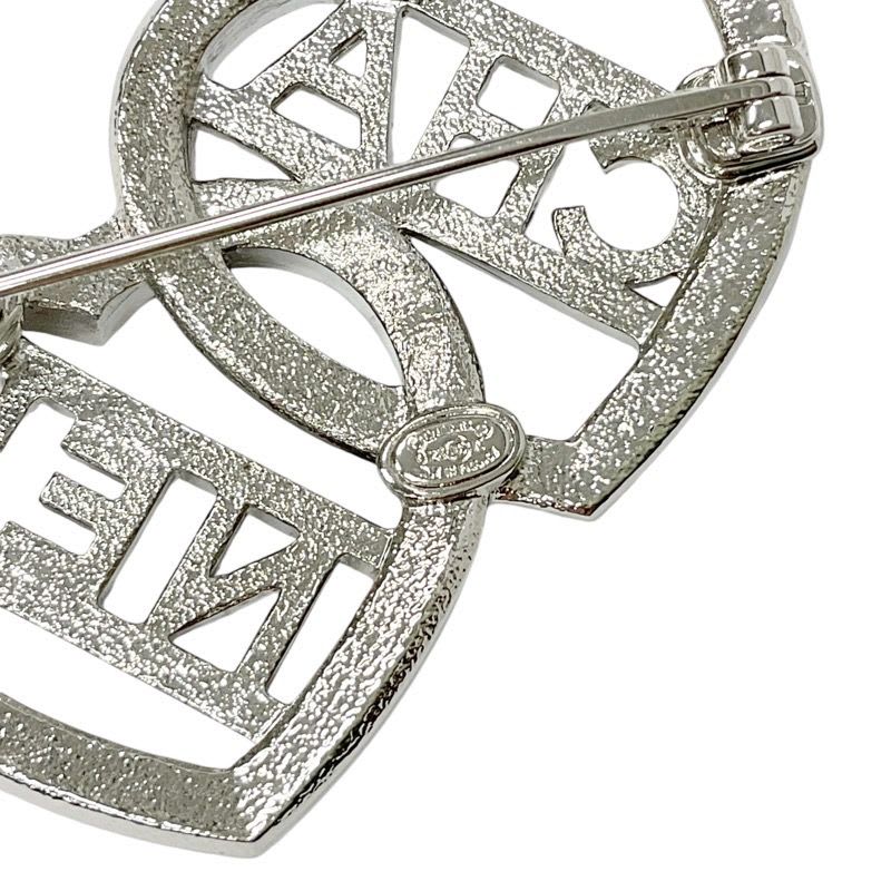 Chanel Brooch Corsage Silver Logo Rhinestone Heart — view 6