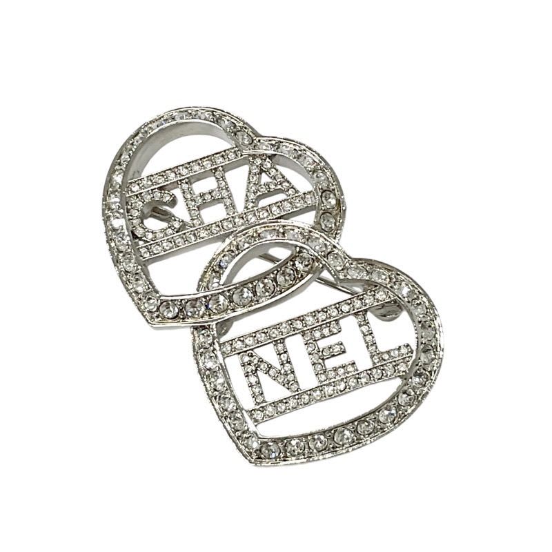 Chanel Brooch Corsage Silver Logo Rhinestone Heart — view 3