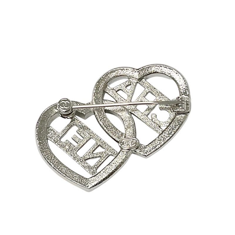 Chanel Brooch Corsage Silver Logo Rhinestone Heart — view 4
