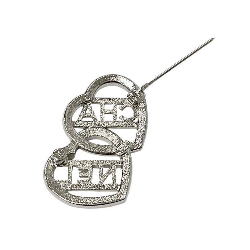 Chanel Brooch Corsage Silver Logo Rhinestone Heart — view 5