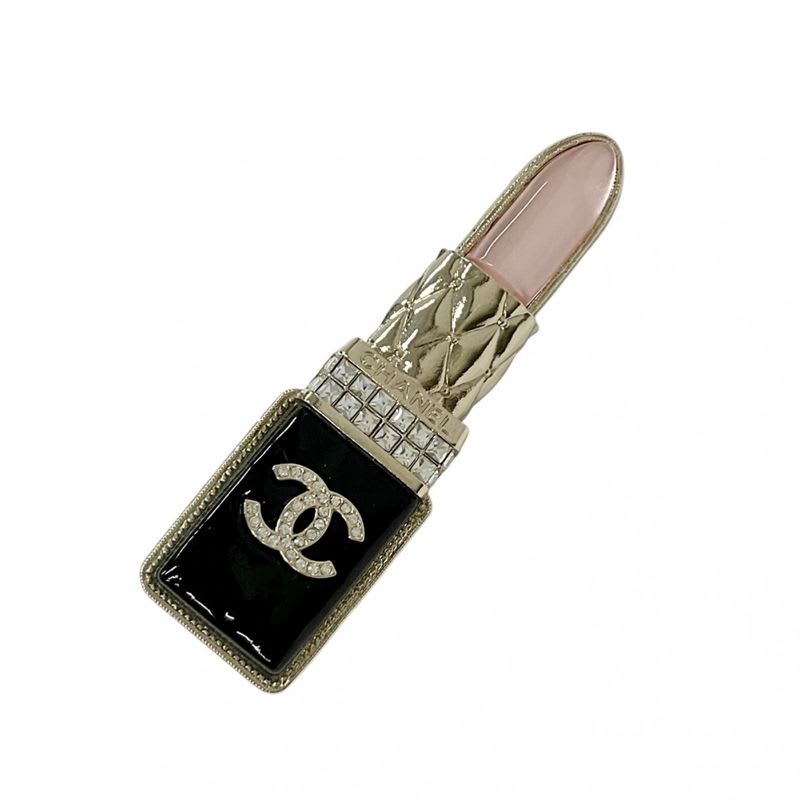 Chanel Brooch Corsage Gold Black Pink Coco Mark Rhinestone Lip Motif — view 3
