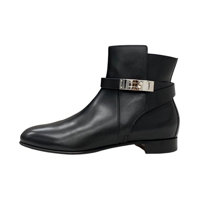 Hermes Neo Boots Short Shoes Leather Black Silver Kelly Hardware — view 3