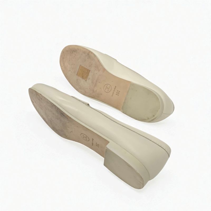 Chanel Loafer Leather Shoes Beige Gold Coco Mark Flat — view 6