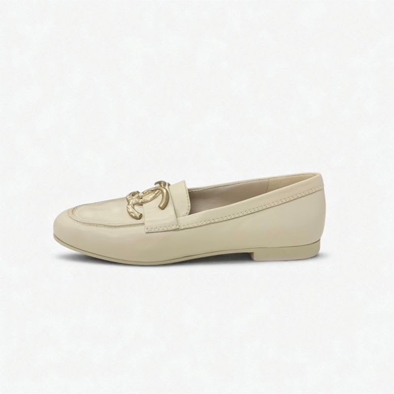 Chanel Loafer Leather Shoes Beige Gold Coco Mark Flat — view 3