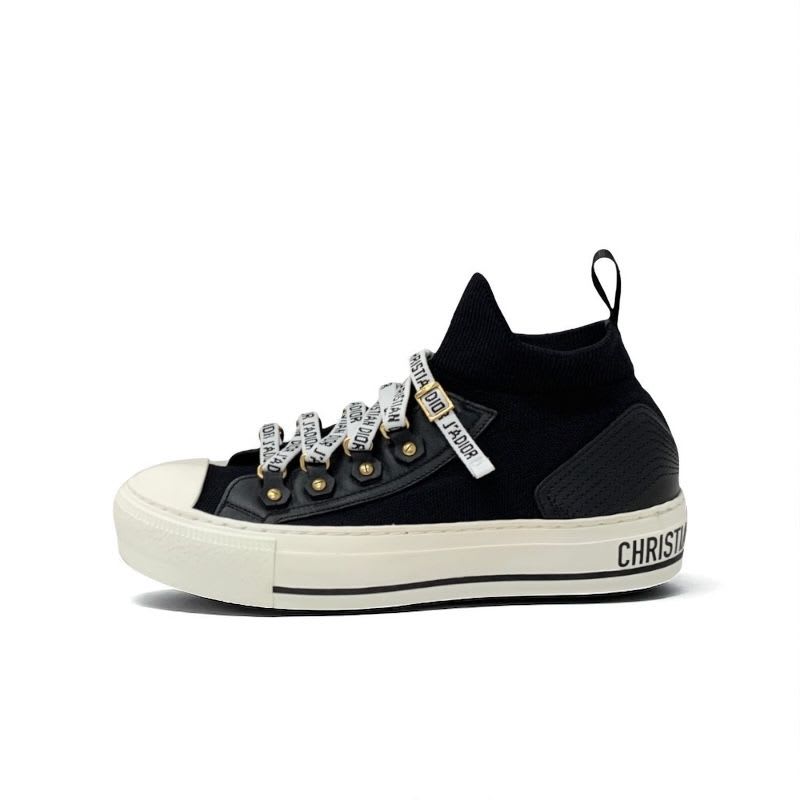 Christian Dior Walkn Sneakers Shoes Knit Leather Black White Logo — view 3