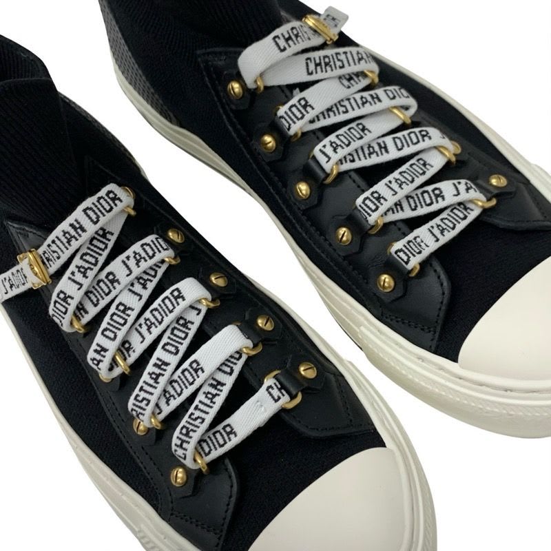 Christian Dior Walkn Sneakers Shoes Knit Leather Black White Logo — view 9