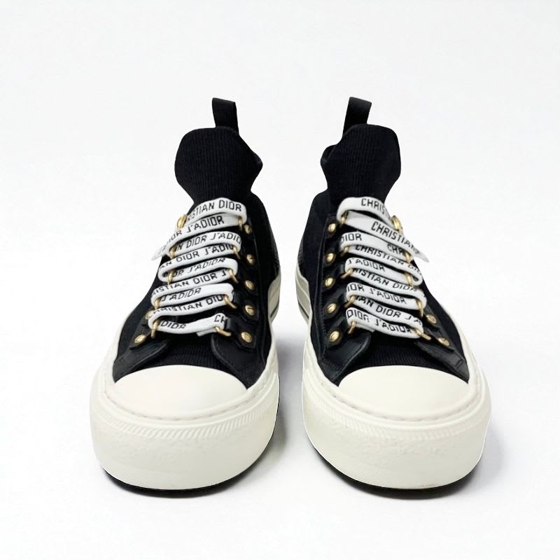 Christian Dior Walkn Sneakers Shoes Knit Leather Black White Logo — view 2