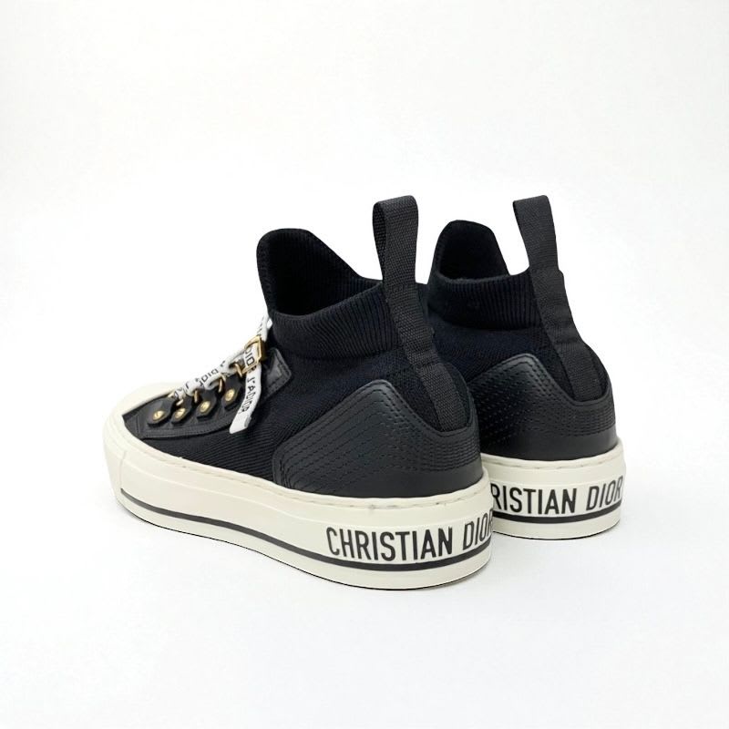 Christian Dior Walkn Sneakers Shoes Knit Leather Black White Logo — view 4