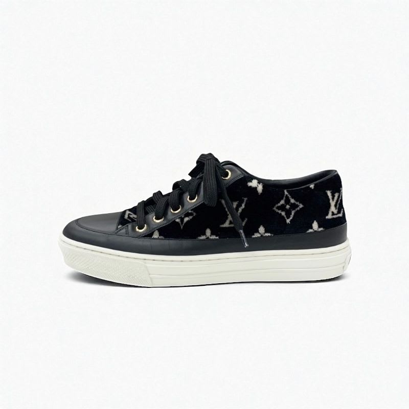Louis Vuitton Stellar Line Monogram Sneakers Shoes Velor Leather Black — view 3