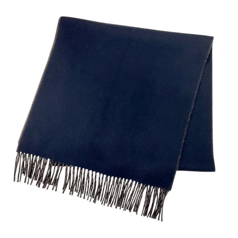 Hermes Scarf Cashmere Navy Brown Logo Double Face Shawl — view 2