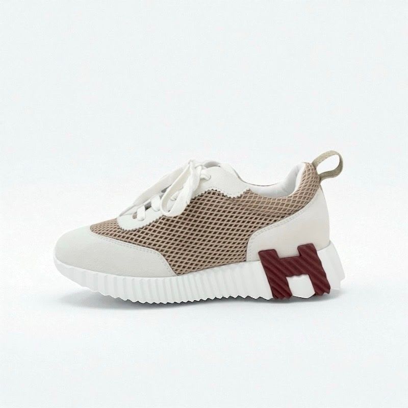Hermes Bouncing Sneakers Shoes Fabric Suede Beige White — view 3