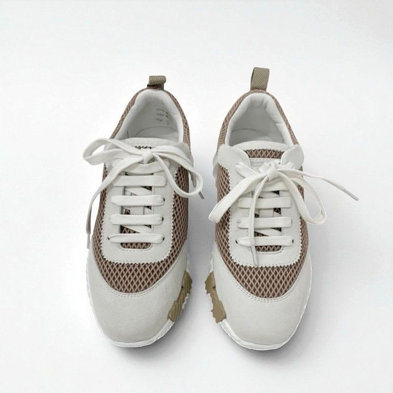 Hermes Bouncing Sneakers Shoes Fabric Suede Beige White — view 2