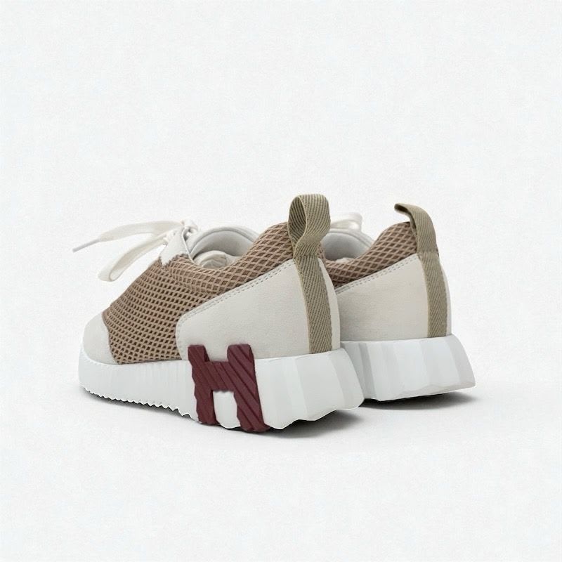 Hermes Bouncing Sneakers Shoes Fabric Suede Beige White — view 4