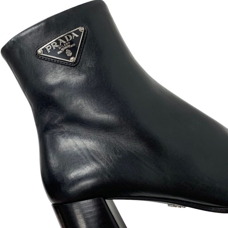 Prada Boots Short Shoes Leather Black Triangle Logo — view 8