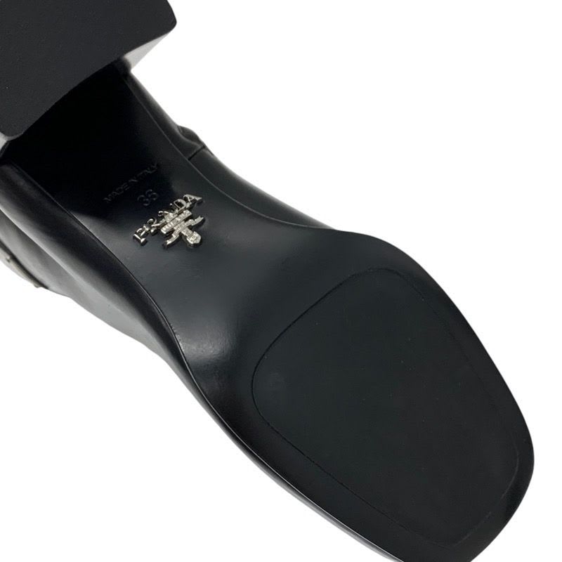 Prada Boots Short Shoes Leather Black Triangle Logo — view 7