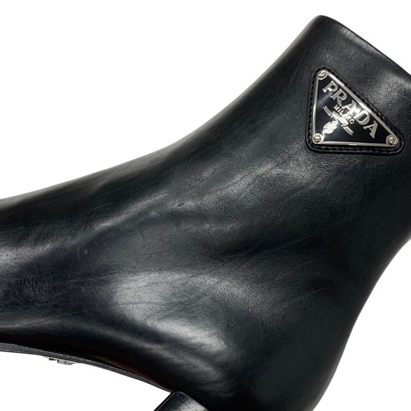 Prada Boots Short Shoes Leather Black Triangle Logo — view 9