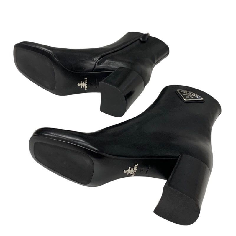 Prada Boots Short Shoes Leather Black Triangle Logo — view 5