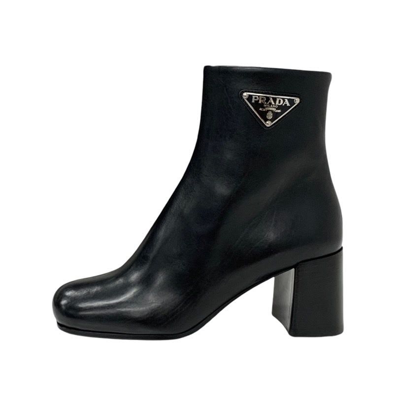 Prada Boots Short Shoes Leather Black Triangle Logo — view 3