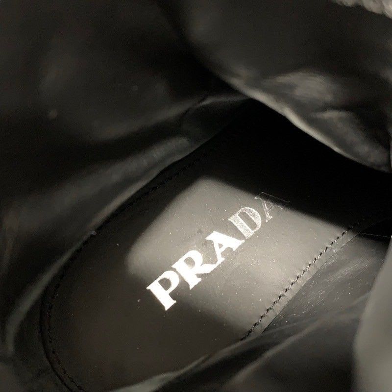Prada Boots Short Shoes Leather Nylon Black Silver Triangle Logo Lace Up — view 6