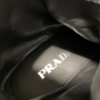 Prada Boots Short Shoes Leather Nylon Black Silver Triangle Logo Lace Up — view 6