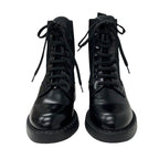 Prada Boots Short Shoes Leather Nylon Black Silver Triangle Logo Lace Up — view 2