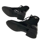 Prada Boots Short Shoes Leather Nylon Black Silver Triangle Logo Lace Up — view 5