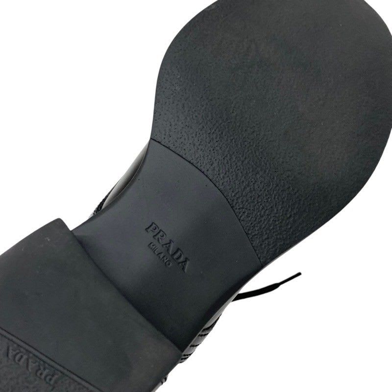 Prada Boots Short Shoes Leather Nylon Black Silver Triangle Logo Lace Up — view 7